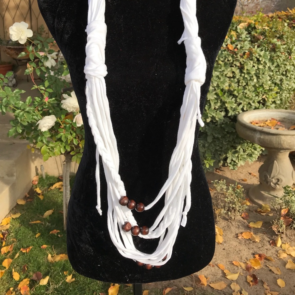 Multi strands wood bead scarf necklace